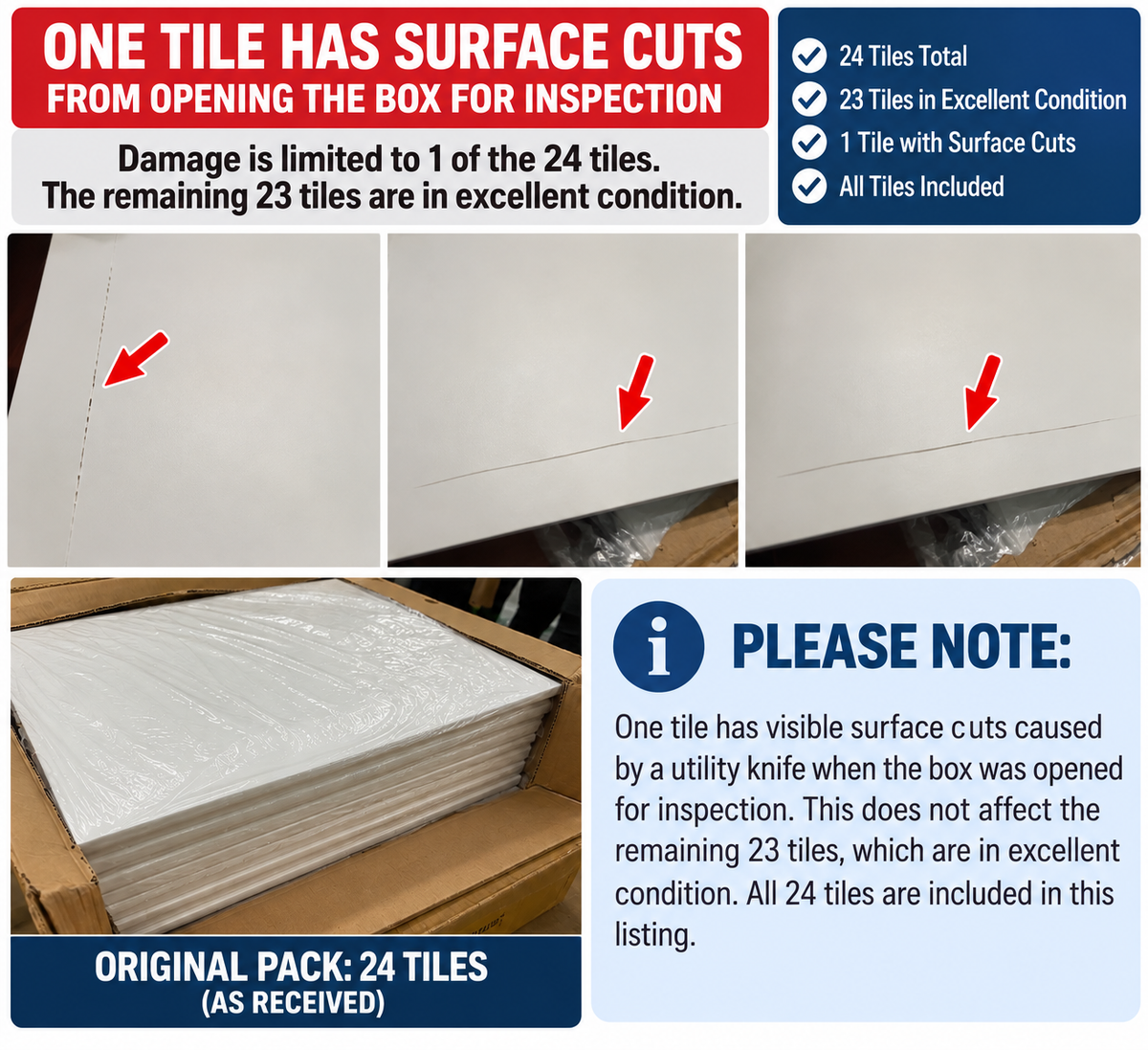 Art3d 24-Pack 2x2 PVC Drop Ceiling Tiles White Waterproof 96 Sq Ft