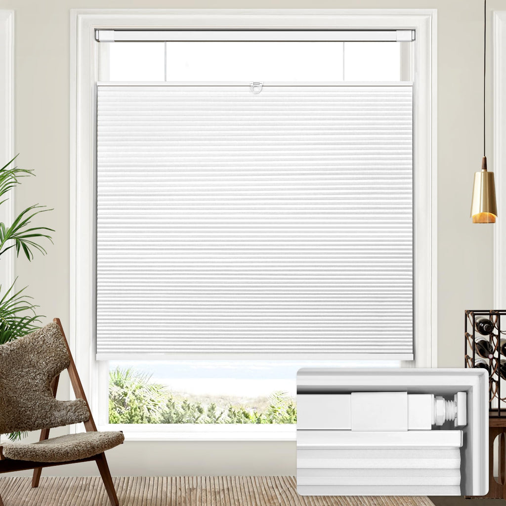 LazBlinds White No Drill TDBU Blackout Cellular Honeycomb Shades
