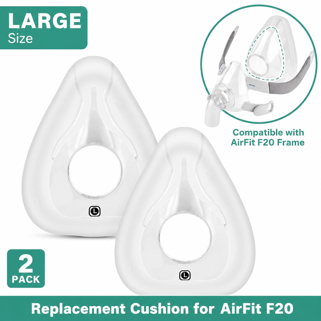 Replacement Cushion Compatible with AirFit F20 | Large | 2 Pack