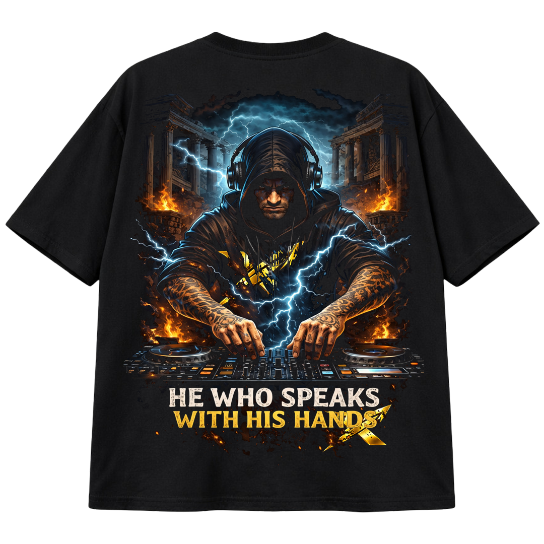 X For One DJ Hands Graphic T-Shirt – Plus Size XL-10XL – He Who Speaks With His Hands